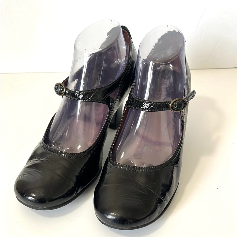 Clarks Indigo Black Patent Leather Mary Jane Pumps Heels Shoe Retro Size 9M - Picture 3 of 16